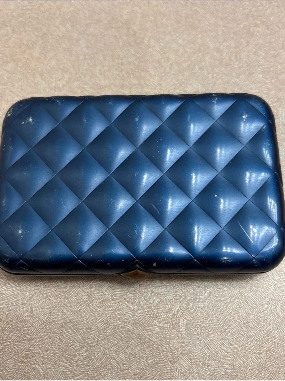 Blue Aluminum Wallet Quilted Pattern Passport Size Ogon Designs Minimalist